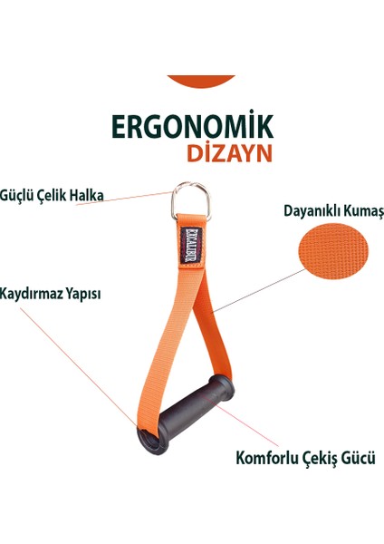 Fitness Direnç Lastiği Elciği Ağırlık Çekiş Aparatı Elcik -  25 cm Tek Turuncu