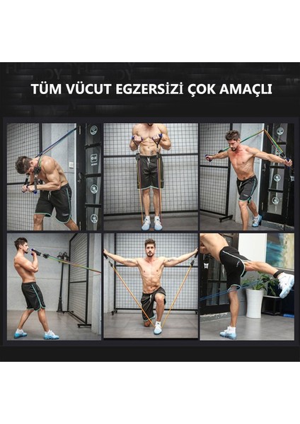 11 Parça Lateks Egzersiz Bandı Çekme Halatı Egzersiz Seti