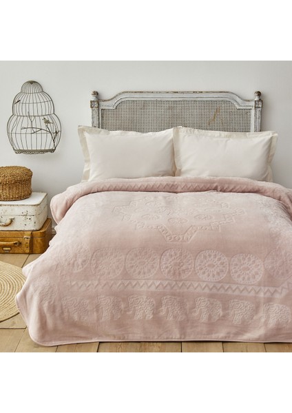 Elephant Pudra Çift Kişilik Soft Embosy Battaniye
