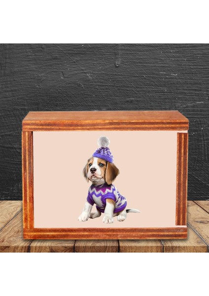 Beagle Şapkalı Köpek Ahşap Doğal Kutulu Kupa