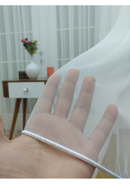 Grek Petek Zemin Düz Pilesiz Etekleri Kurşunlu Tül Perde