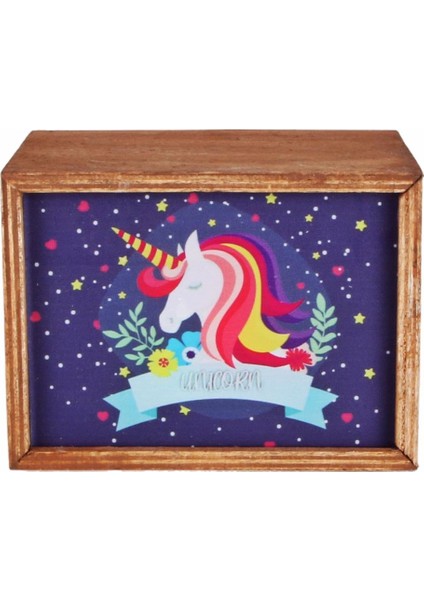 Gülümseyen Gökkuşağı Unicorn Ahşap Doğal Kutulu Kupa