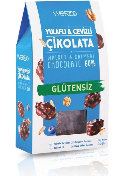 Glütensiz Yulaflı ve Cevizli Çikolata 50 gr