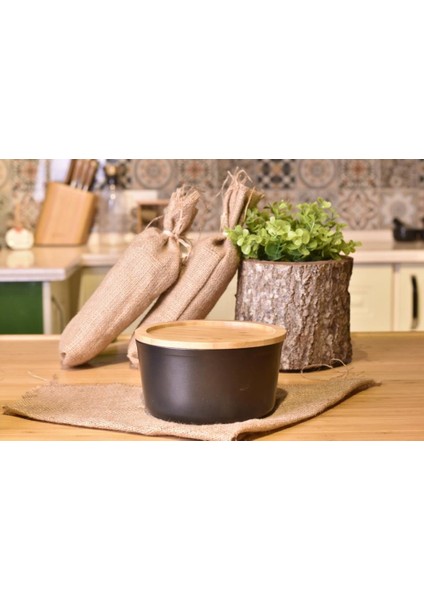 Slalom - Bambu Kapaklı Granit Saklama Kabı 16CM Siyah