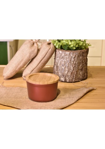 Slalom - Bambu Kapaklı Granit Saklama Kabı 16 cm Kırmızı