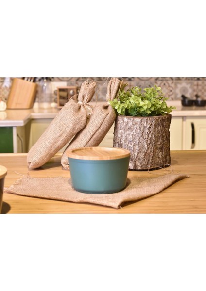 Slalom - Bambu Kapaklı Granit Saklama Kabı 16 cm Mavi