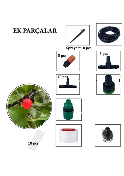 15 Metre Bahçe Damlama Sulama Sistemi Seti Hortum ve Ek Parçaları