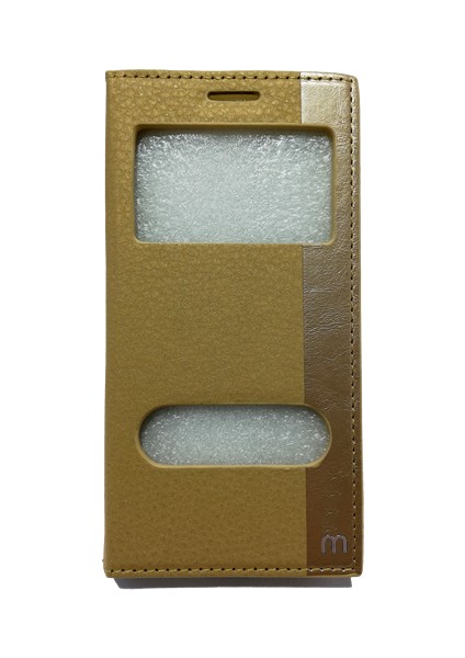 Samsung Galaxy C5 Pencereli Kapaklı Magnum Kılıf Gold