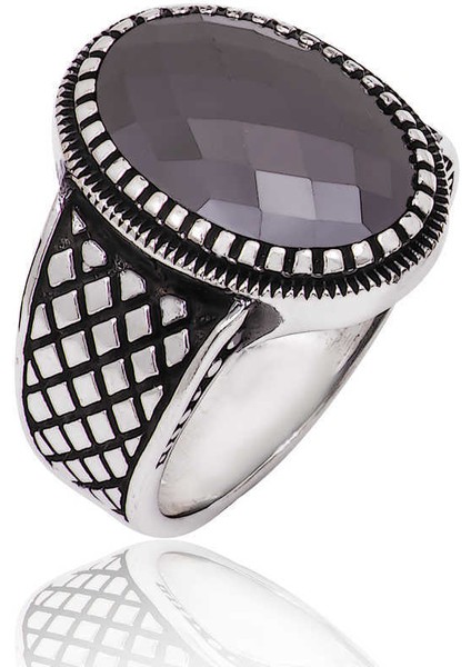 Gümüş Siyah Taşlı Erkek Yüzük