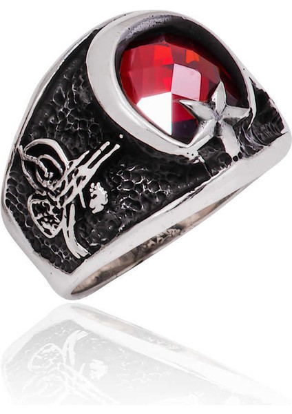 Gümüş Ay Yıldız Tuğra Erkek Yüzük