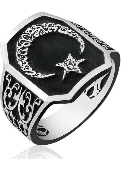Gümüş Ay Yıldız Erkek Yüzük