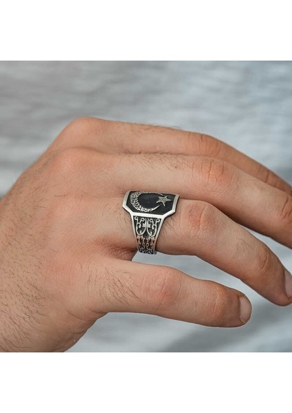 Gümüş Ay Yıldız Erkek Yüzük modelleri