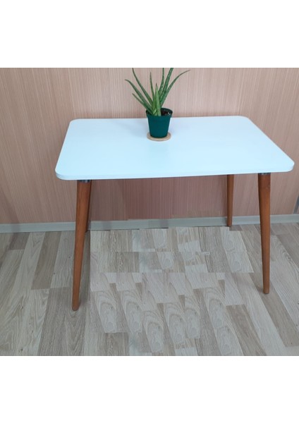 Ahşap Ayaklı Mutfak Yemek Masası 60X90 cm Gürgen Masif Ayak Beyaz