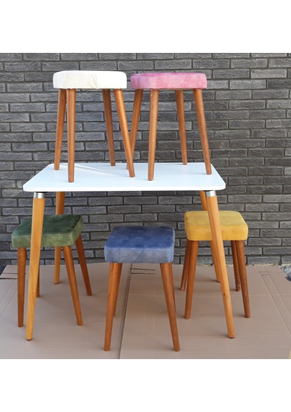 Ahşap Ayaklı Mutfak Yemek Masası 60X90 cm Gürgen Masif Ayak Beyaz