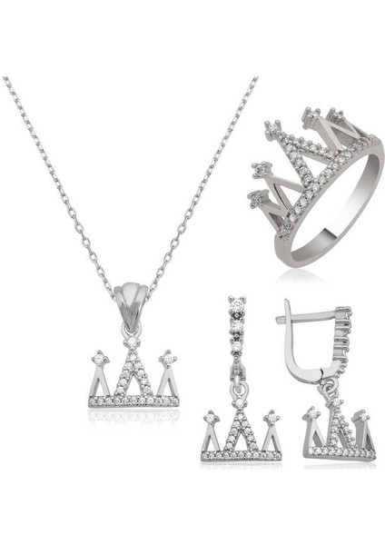 Gümüş Kraliçe Tacı Kadın Set