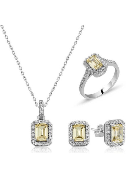 ​gümüş Baget Sarı Topaz Taşlı Kadın Set