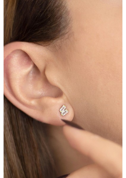 Sarı Renk Baget Taşlı Gümüş Küpe