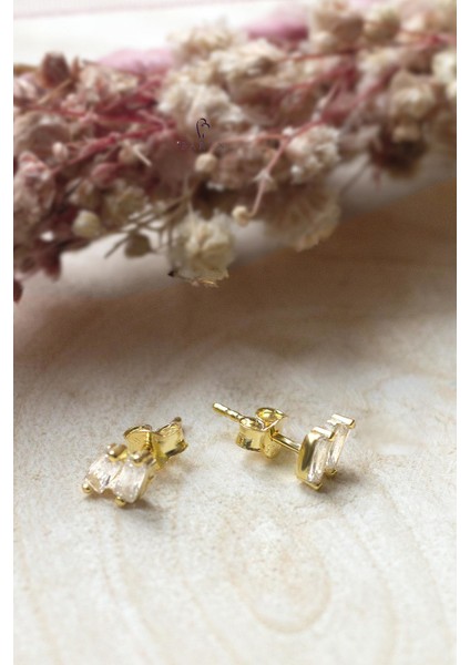 Sarı Renk Baget Taşlı Gümüş Küpe fiyatları