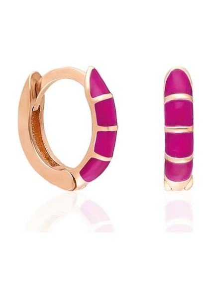 Mor Neon Mineli Oval Gümüş Küpe-Rose