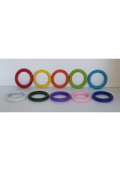 Waldorf Montessori Doğal Ahşap Halka Boyalı 10'lu Set