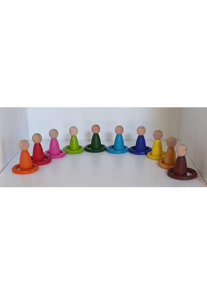 Waldorf Montessori Doğal Ahşap Halka Boyalı 10'lu Set modelleri
