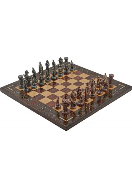 Metal Satranç Takımı Seti Orta Ingiliz Antik Taş ve Gül Düz Masif Satranç Tahtası fiyatları