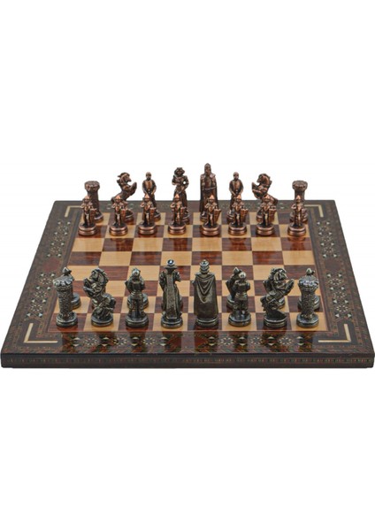 Metal Satranç Takımı Seti Orta Ingiliz Antik Taş ve Gül Düz Masif Satranç Tahtası modelleri