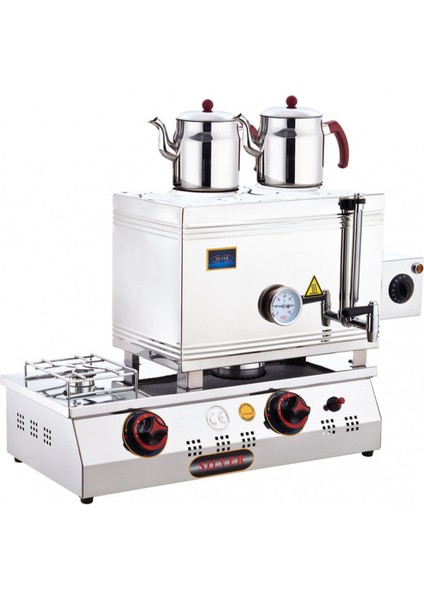 Elektrikli ve Doğalgazlı Kaynaklı Çift Tab. Çay Ocağı 2 Demlik 40'lık