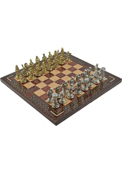 Metal Satranç Takımı Seti Orta Osmanlı Bizans Parlak ve Gül Düz Masif Satranç Tahtası fiyatları