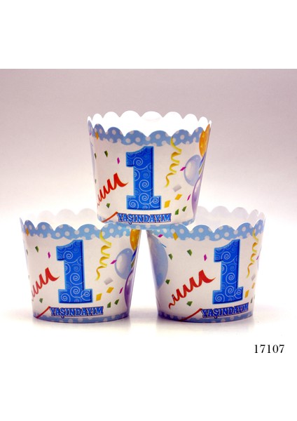 Cupcake Kabı 1 Yaşındayım 25 Adet Mavi