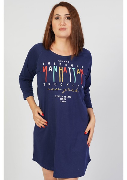 Pamuklu Büyük Beden Fakir Kol Gecelik