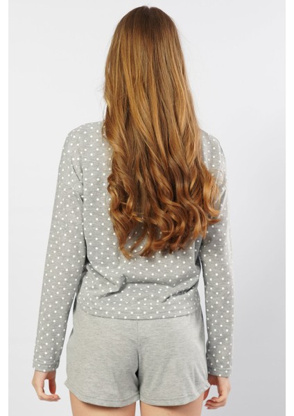 Düşük Omuzlu Uzun Kol Şortlu Pijama Takım