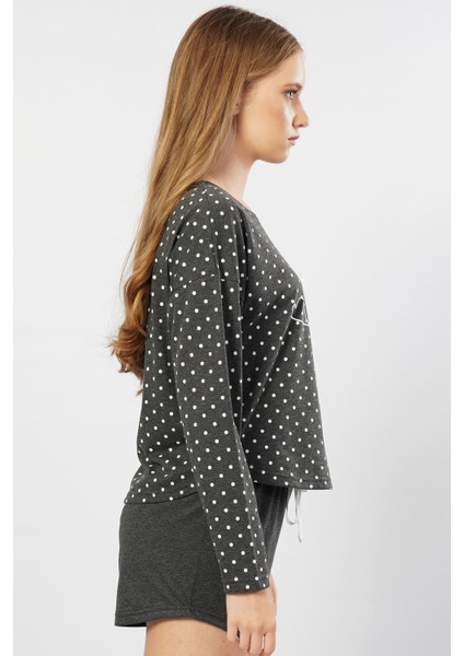Düşük Omuzlu Uzun Kol Şortlu Pijama Takım