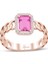 Italyan Tasarım Halkalı Pembe Taşlı Altın Baget Yüzük 2