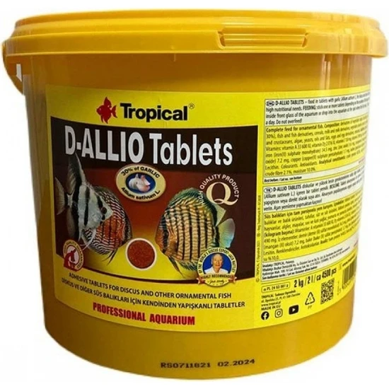 Tropical D-Allio Tablet Sarımsaklı Tablet Balık Yemi 250 Adet