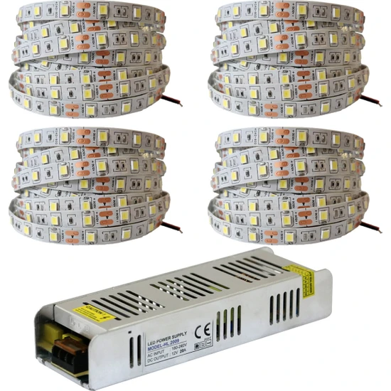 Amber LED 4040 Yeni Nesil Şerit LED 20 Metre Beyaz + 20 Amper 240W LED Trafo