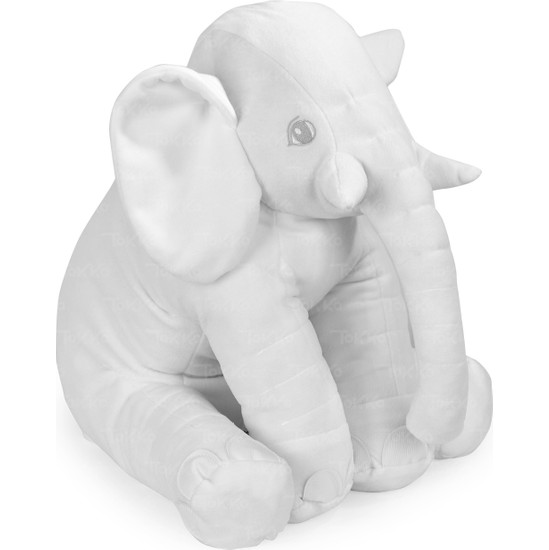 TOKKO Xl Dev Boy 60 cm Fil Uyku Arkadaşım- Uyku Fili- Peluş Yumuşak Fil- Oturma Desteği Bebek Fili Beyaz