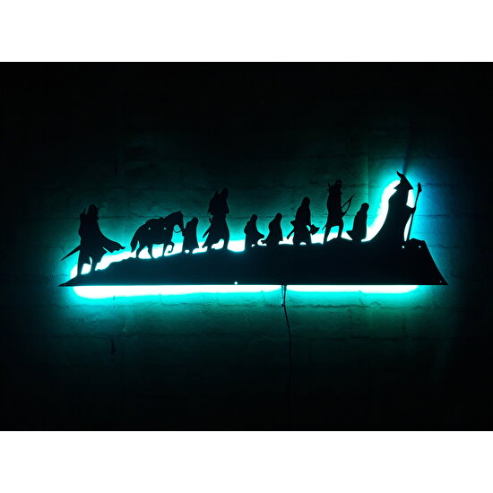 MF Tasarım Rgb Kumandalı Yüzüklerin Efendisi The Lord Of The Rings LED Işıklı Ahşap Mdf Dekoratif Tablo 50 x 15