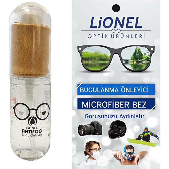 Lionel Antifog Gözlük Camı Buğu Buhar Önleyici Mikrofiber Bez + Sprey 30 ml