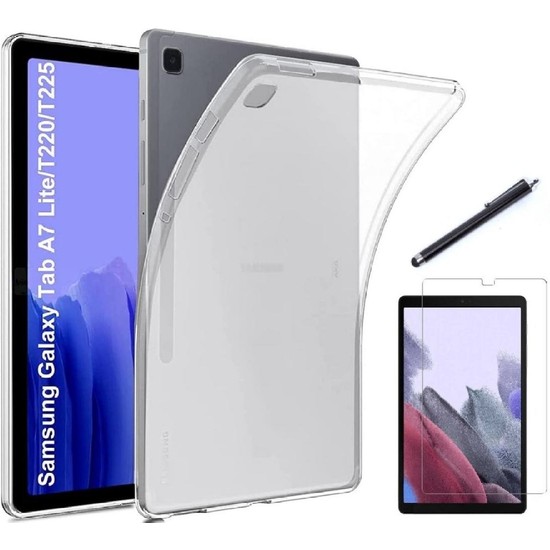 Bizimgross Samsung Galaxy Tab A7 Lite SM-T220 Silikon Tablet Kılıfı + Ekran Koruyucu + Dokunmatik Tablet Kalemi