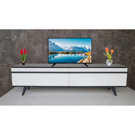Zerka Concept Alessa Tv Ünitesi Tamamı Mdf Beyaz, Antrasit 165 cm