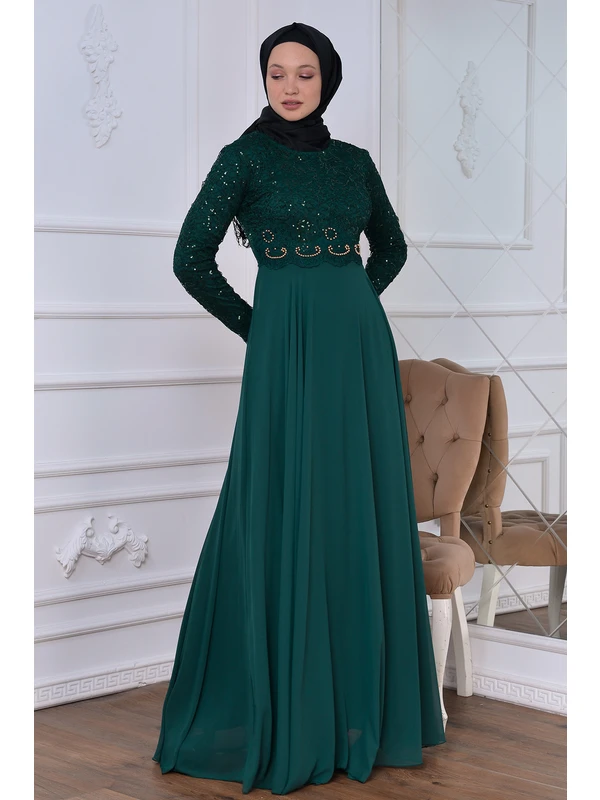 İstanbul Style Moda Pul Payetli Şifon Tesettür Abiye