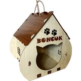 Ahşap Dekoratif Kedi Evi Kahverengi - Akçaağaç