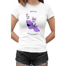 Lord T-Shirt Believe In Flowers Beyaz Bayan Tshirt