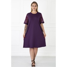 Modayız Kimono Kol Mor Büyük Beden Elbise 31B-1186