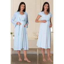 Effort Effortt Mavi Sabahlıklı Lohusa Gecelik Takım