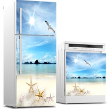 Sticker Art Buzdolabı ve Bulaşık Makinası Beyaz Eşya Sticker Kaplama 3D Deniz Manzarası