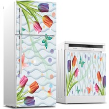 Sticker Art Buzdolabı ve Bulaşık Makinası Beyaz Eşya Sticker Kaplama 3D Lale Kelebek