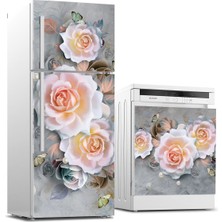 Sticker Art Buzdolabı ve Bulaşık Makinası Beyaz Eşya Sticker Kaplama 3D Gül