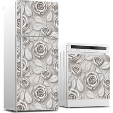 Sticker Art Buzdolabı ve Bulaşık Makinası Beyaz Eşya Sticker Kaplama 3D Gül Çiçekler